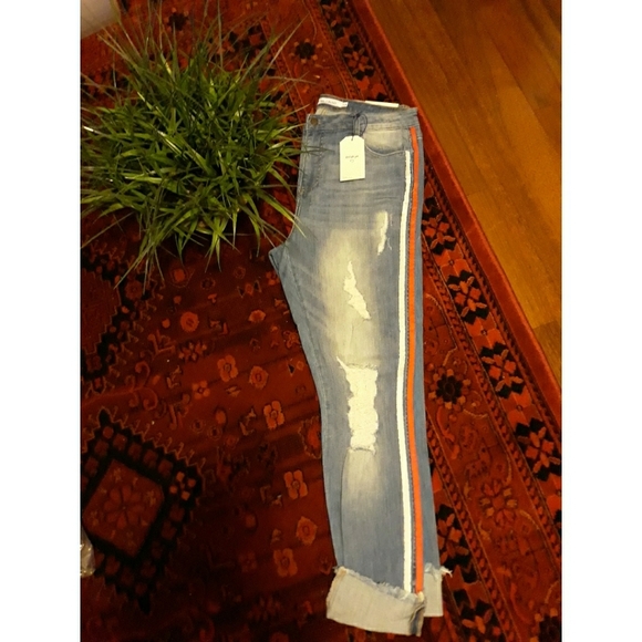 ♥️14 16 18 Plus♥️Mid Destroyed Crop Racer Stripe - Picture 8 of 8